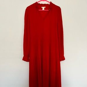 H&M Red Pleated Maxi Dress